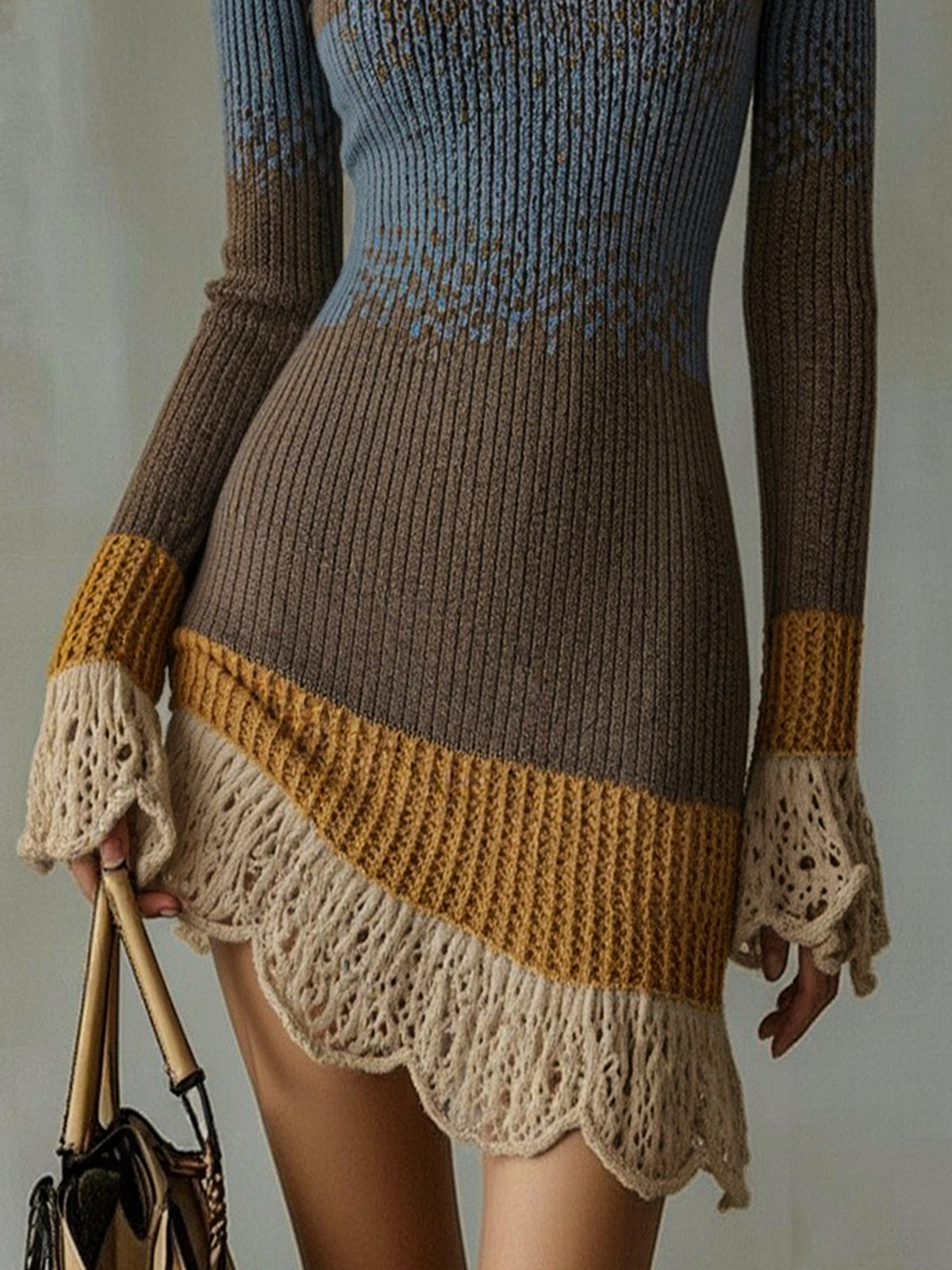 Mia | Mini-robe en maille multicolore avec bordure à volants en dentelle