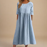 Élane | Robe midi ample à manches mi-longues