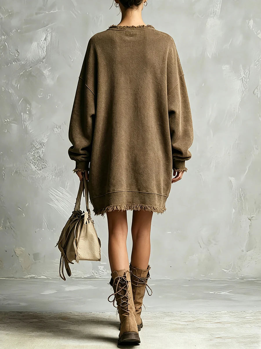 Manon | Robe-sweat oversize à manches longues et ourlet effiloché