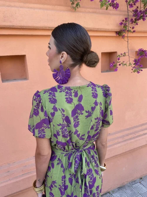 Anaëlle | Robe satinée à manches bouffantes