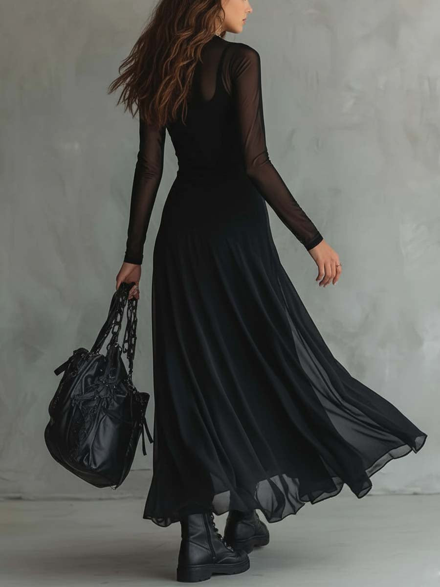 Garance · Robe longue rétro à manches transparentes
