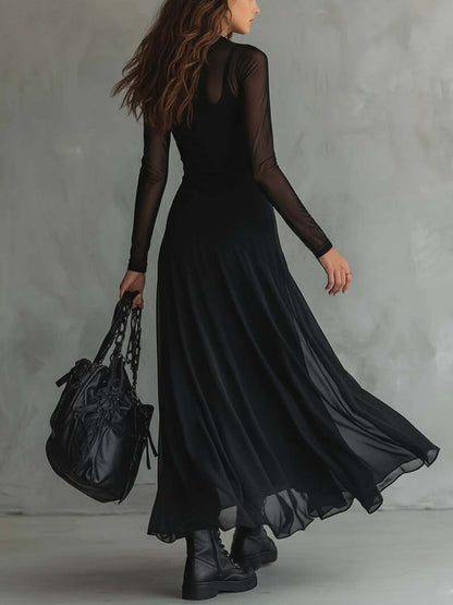 Garance · Robe longue rétro à manches transparentes