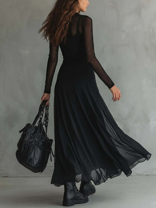 Garance | Robe longue rétro à manches transparentes