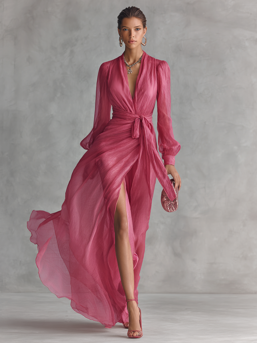Élise | Robe longue fluide à taille nouée