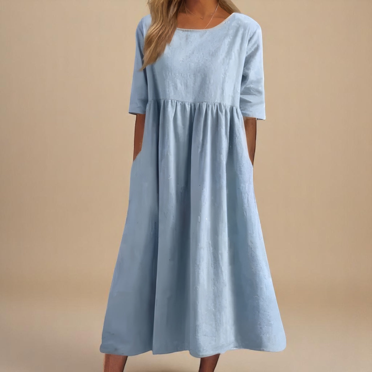Élane | Robe midi ample à manches mi-longues