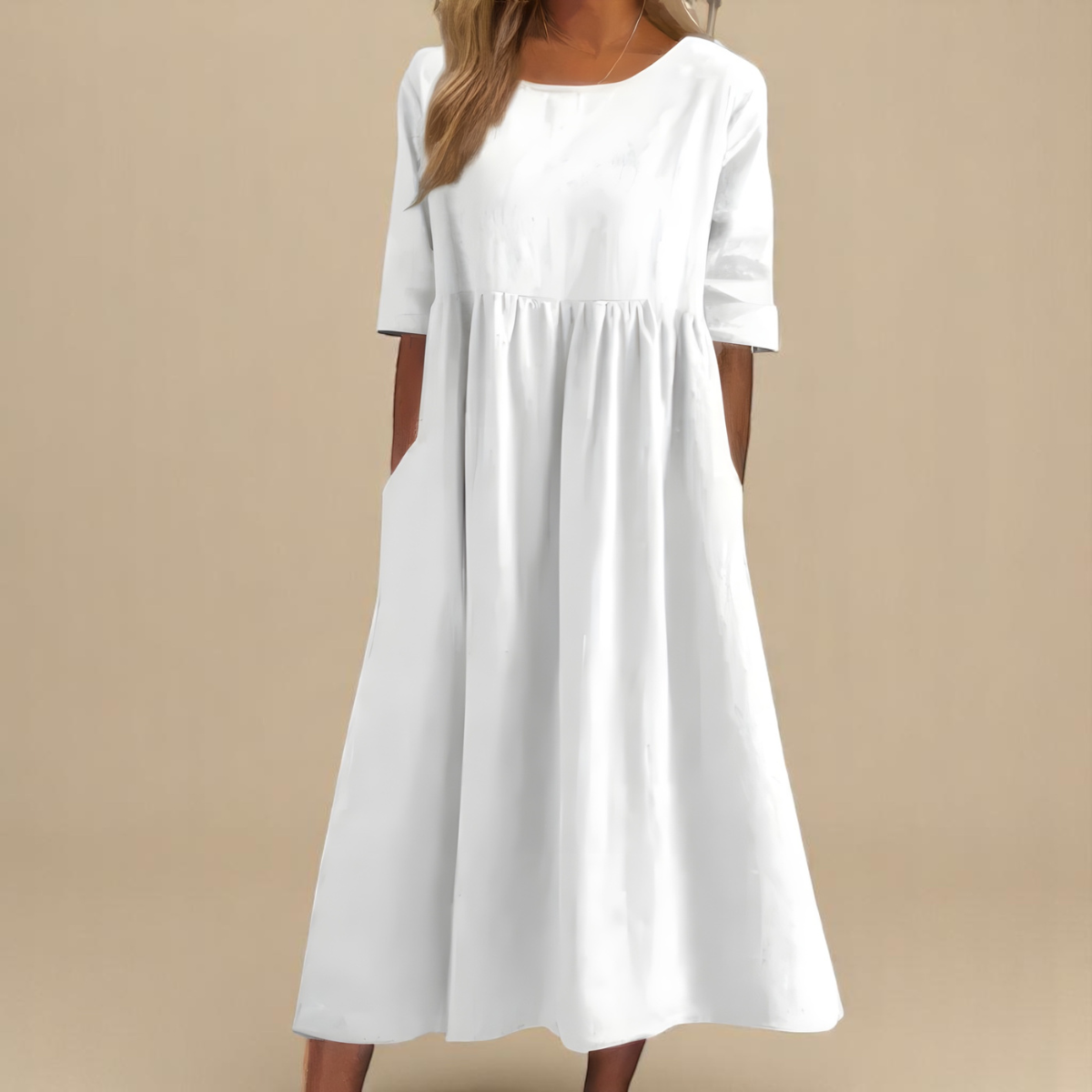 Élane | Robe midi ample à manches mi-longues