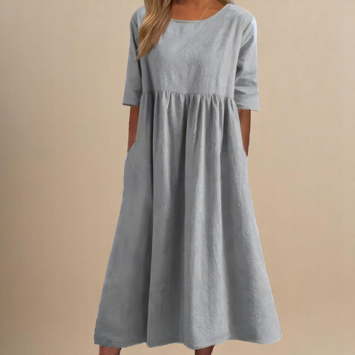 Élane | Robe midi ample à manches mi-longues