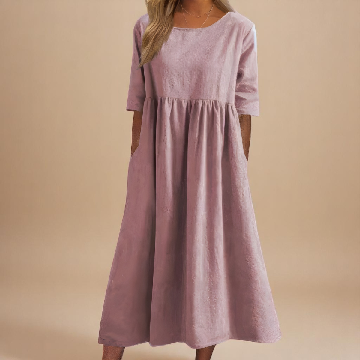 Élane | Robe midi ample à manches mi-longues