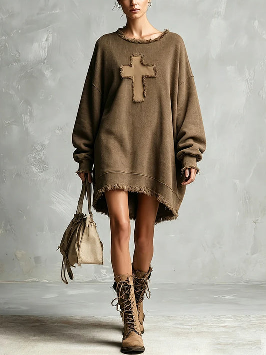 Manon | Robe-sweat oversize à manches longues et ourlet effiloché