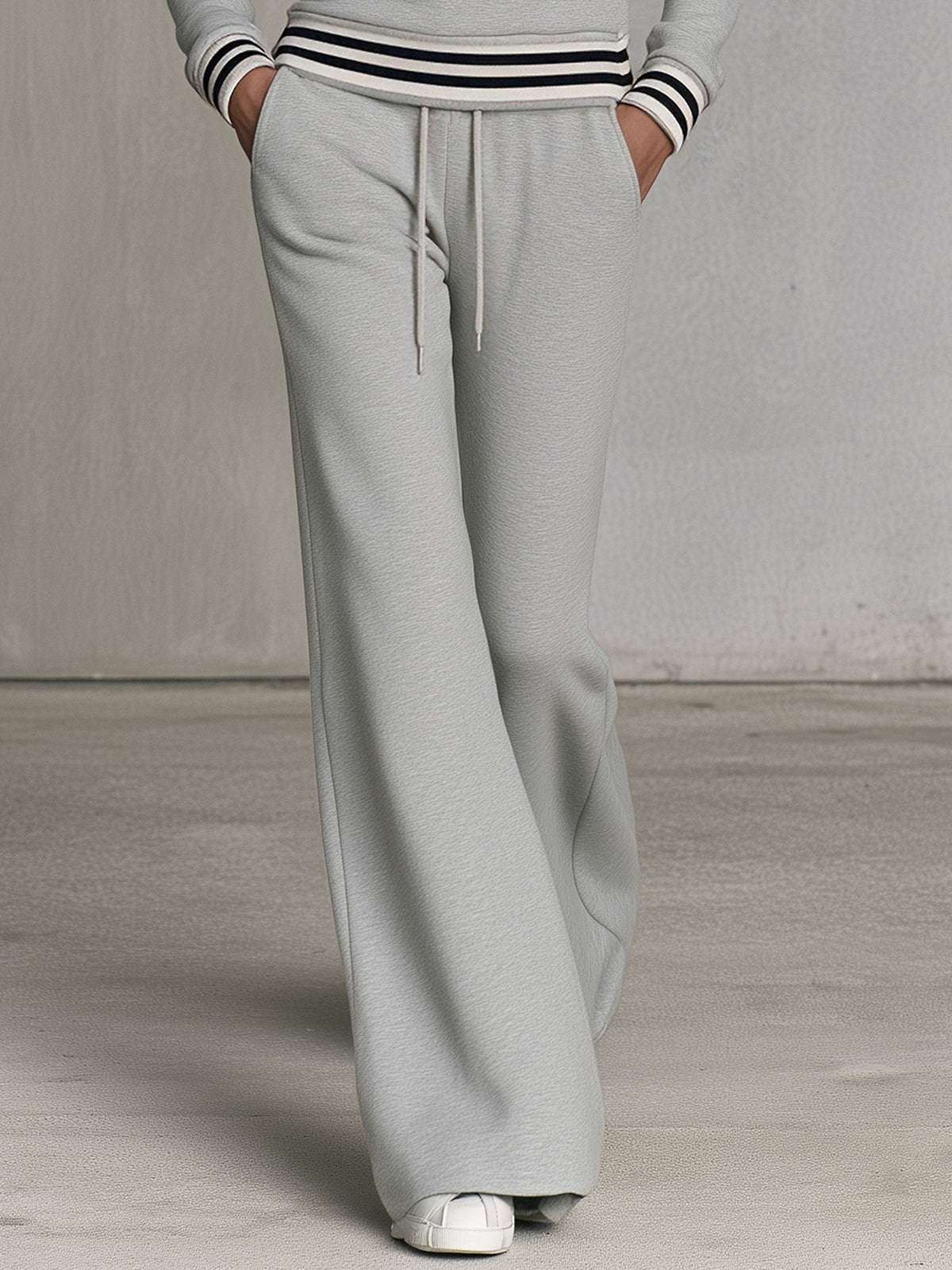 Roxane | Ensemble sportif gris sweat demi-zip & pantalon large