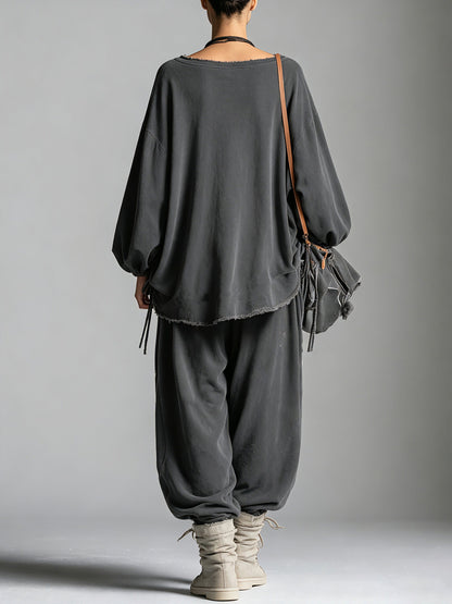 Olivia | Ensemble sweat-shirt oversize à patch étoile et pantacourt pour femme – Tenue décontractée de style streetwear, deux pièces, pour se détendre à la maison