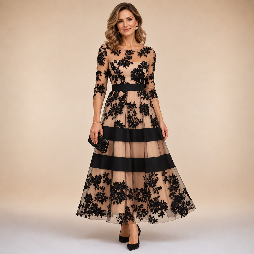 Marie-Fleur · Robe mi-longue de soirée en dentelle à motifs floraux