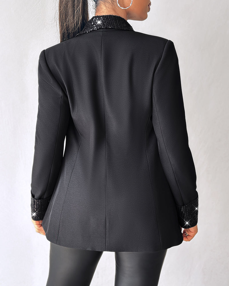 Women's Sequin Shawl Collar Long Sleeve Single Breasted Blazer