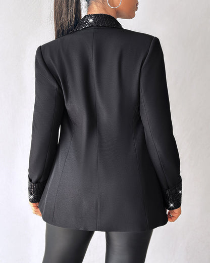 Women's Sequin Shawl Collar Long Sleeve Single Breasted Blazer