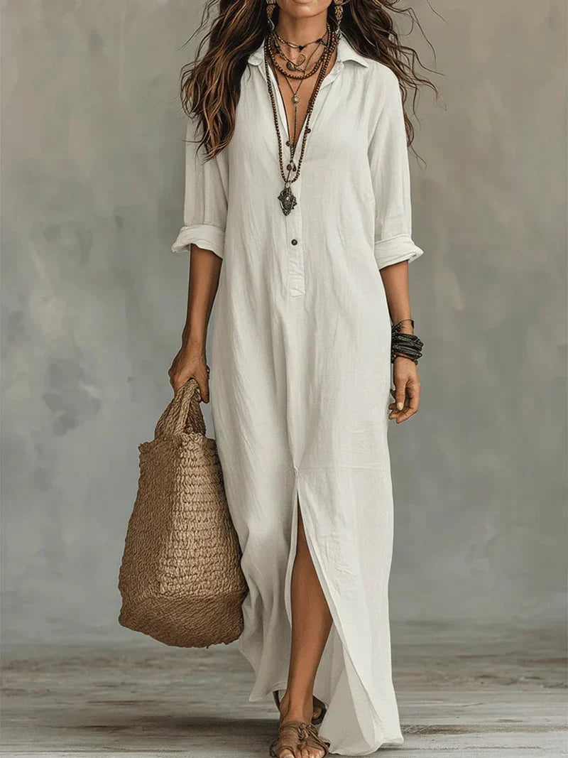 Bérénice | Robe Maxi Noire Ample à Boutons