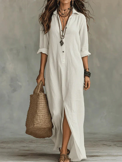 Bérénice | Robe Maxi Noire Ample à Boutons