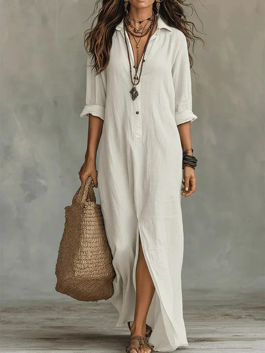 Bérénice | Robe Maxi Noire Ample à Boutons