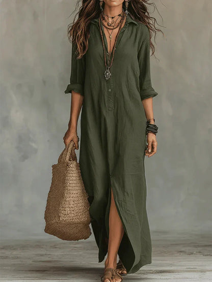 Bérénice | Robe Maxi Noire Ample à Boutons