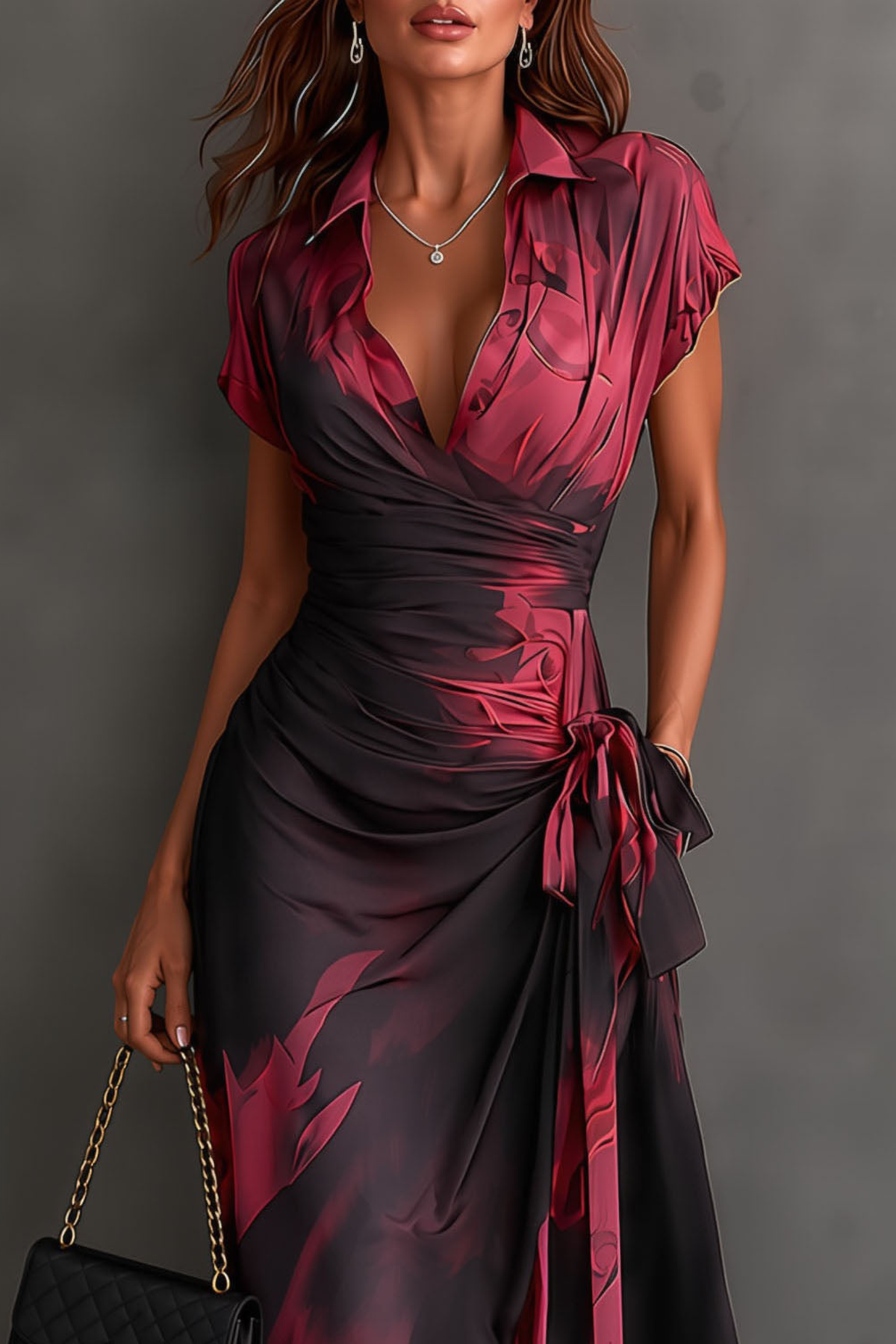 Céline | Robe midi asymétrique à imprimé abstrait