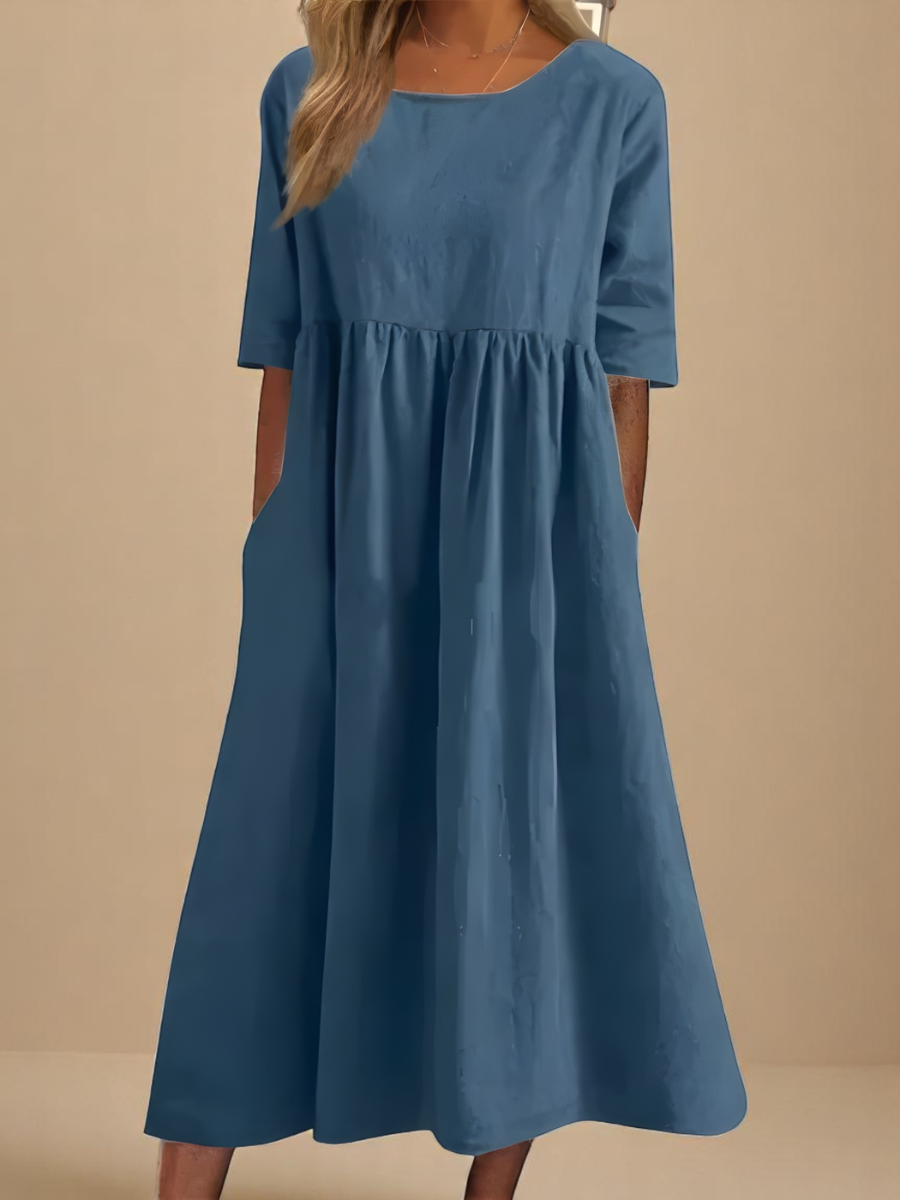 Élane | Robe midi ample à manches mi-longues