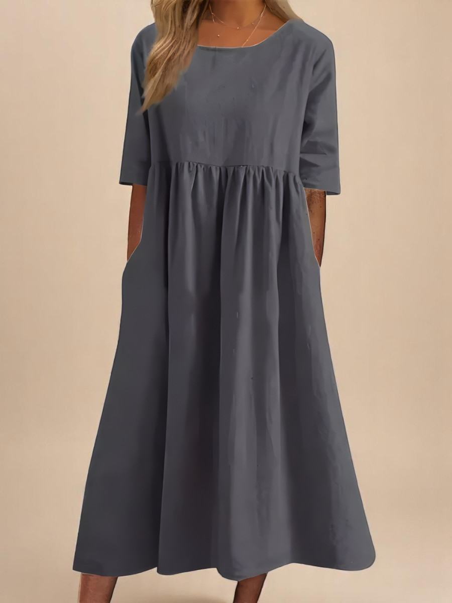 Élane | Robe midi ample à manches mi-longues
