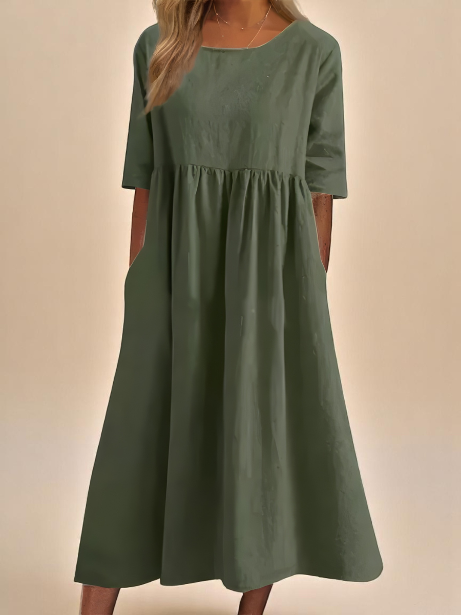 Élane | Robe midi ample à manches mi-longues