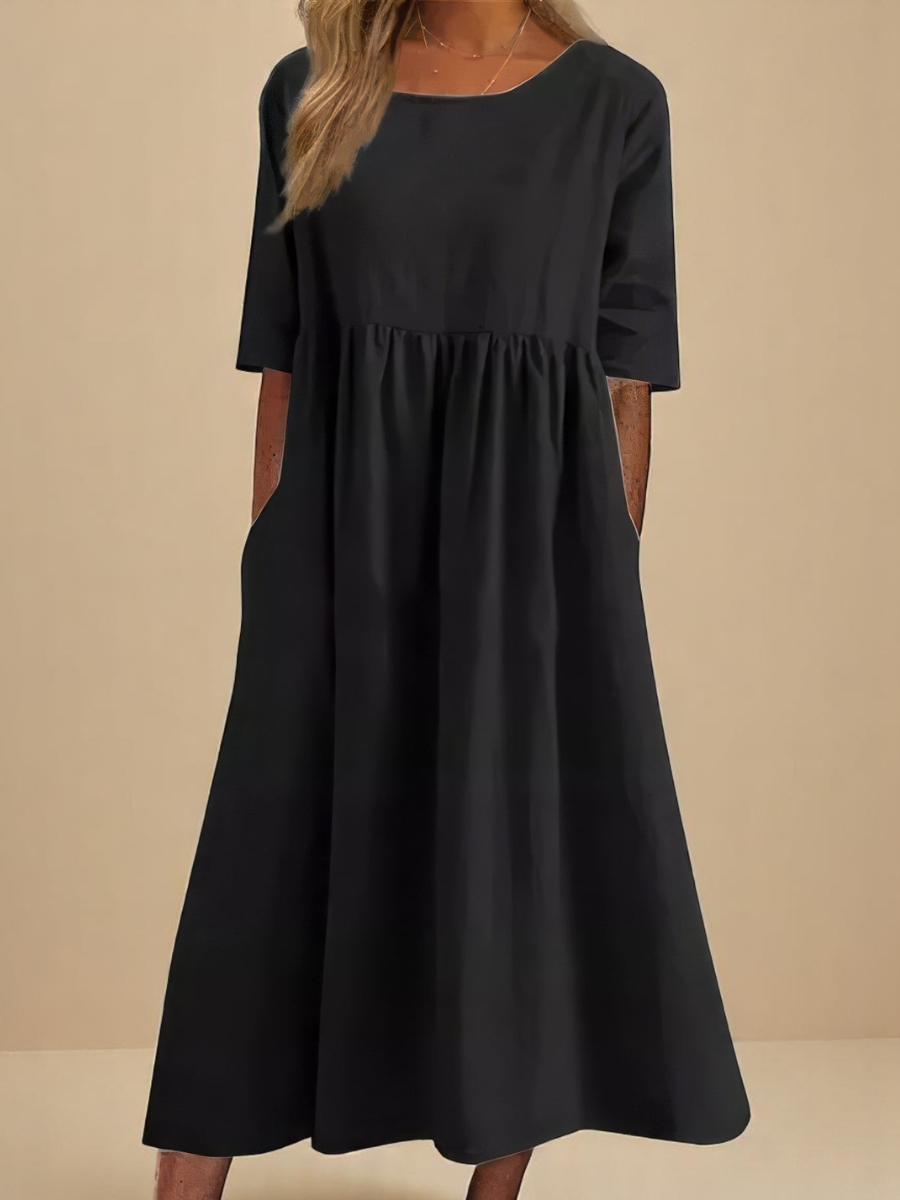 Élane | Robe midi ample à manches mi-longues