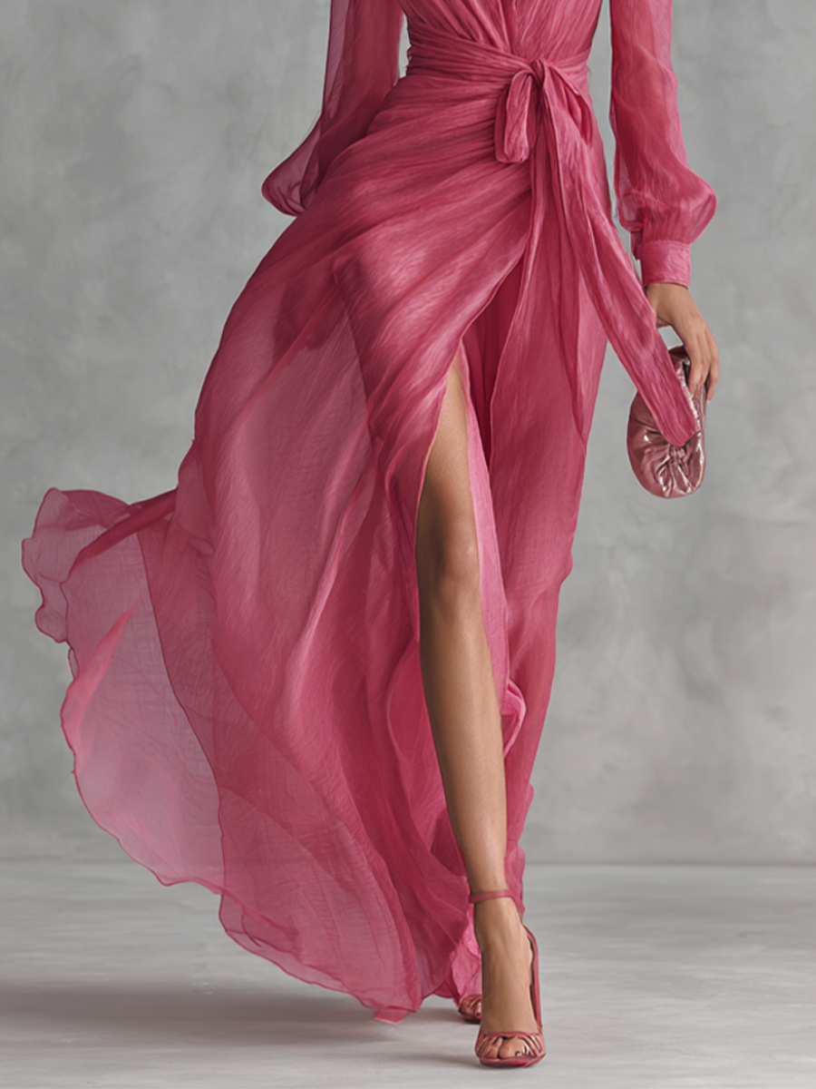 Élise | Robe longue fluide à taille nouée