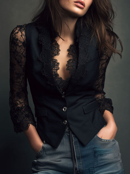 Noemí |  Blazer negro con mangas semitransparentes