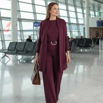 Iris |  Élégant ensemble 3 pièces composé d'un long cardigan, d'un haut et d'un pantalon