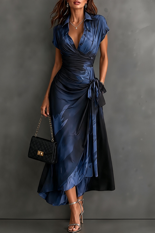 Céline | Robe midi asymétrique à imprimé abstrait
