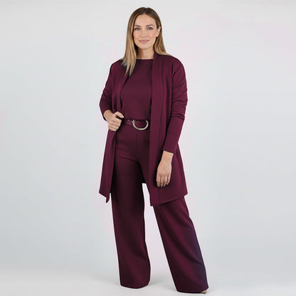 Iris |  Élégant ensemble 3 pièces composé d'un long cardigan, d'un haut et d'un pantalon
