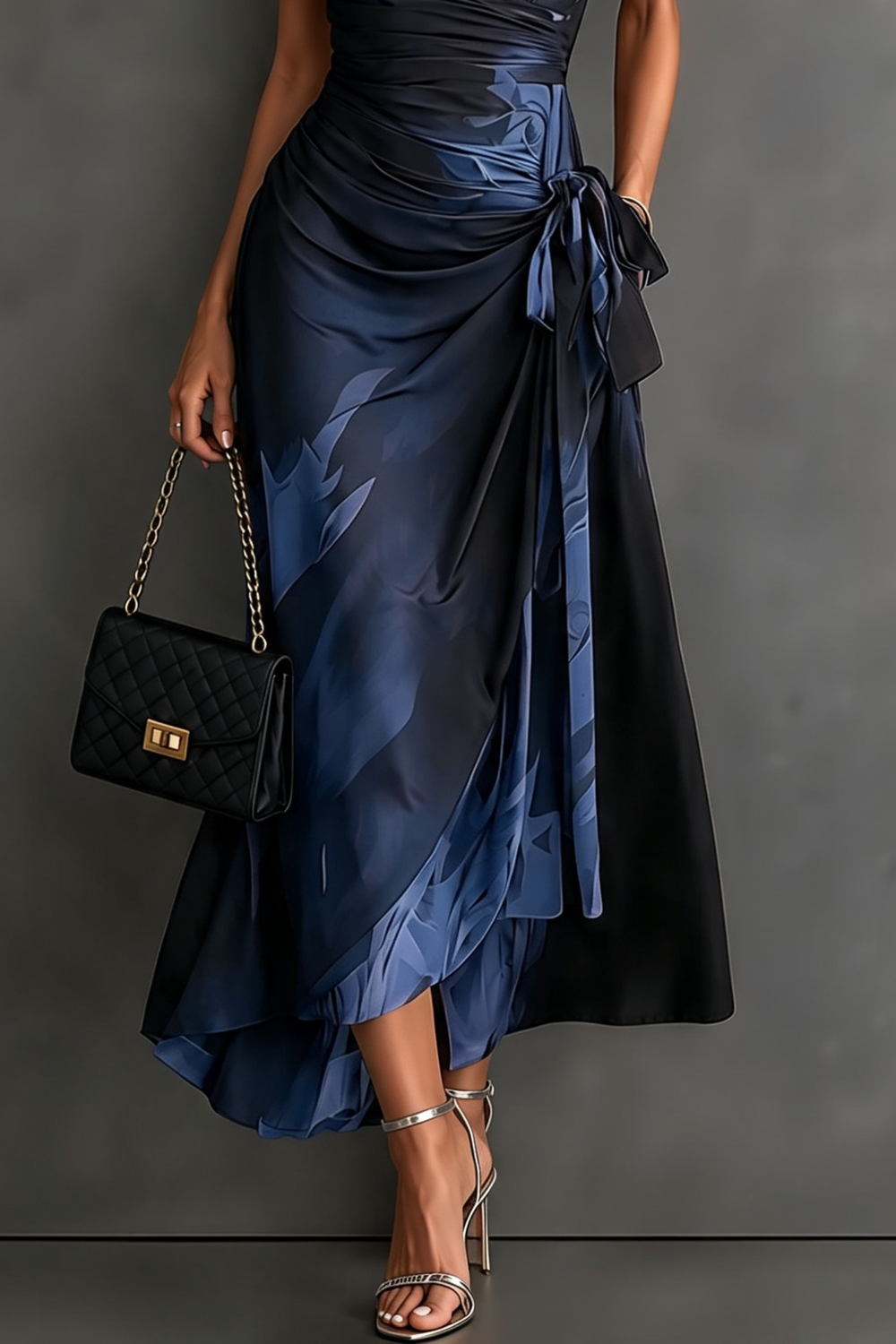 Céline | Robe midi asymétrique à imprimé abstrait