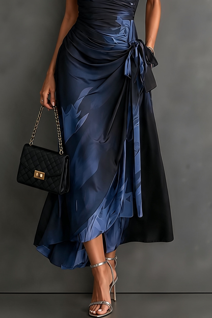 Céline | Robe midi asymétrique à imprimé abstrait