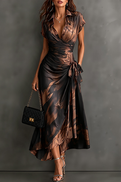 Céline | Robe midi asymétrique à imprimé abstrait