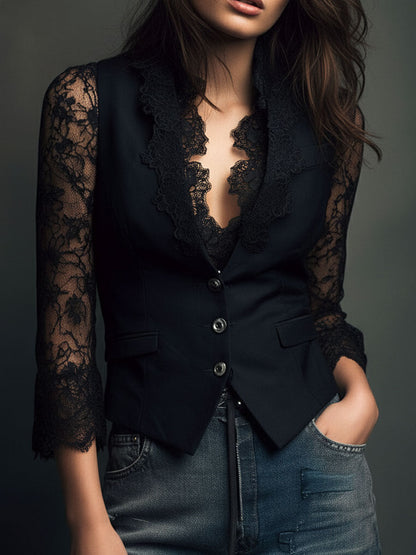 Noemí |  Blazer negro con mangas semitransparentes