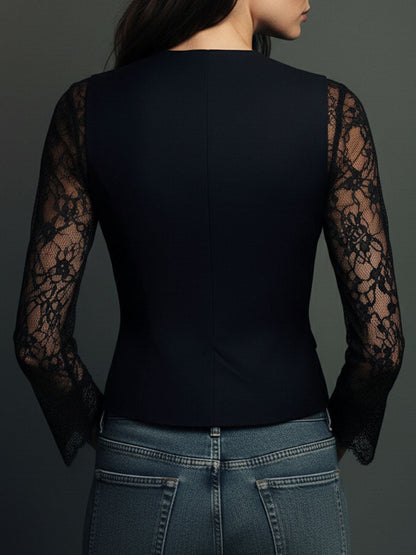 Noemí |  Blazer negro con mangas semitransparentes