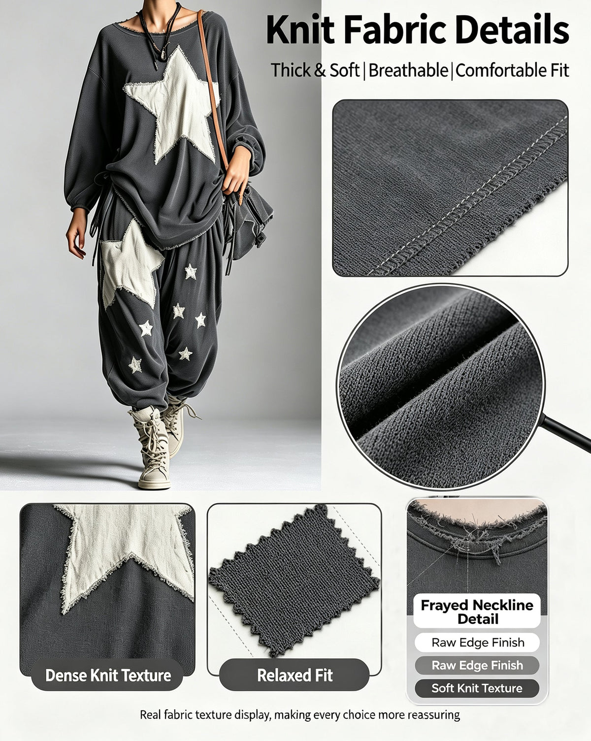 Olivia | Ensemble sweat-shirt oversize à patch étoile et pantacourt pour femme – Tenue décontractée de style streetwear, deux pièces, pour se détendre à la maison