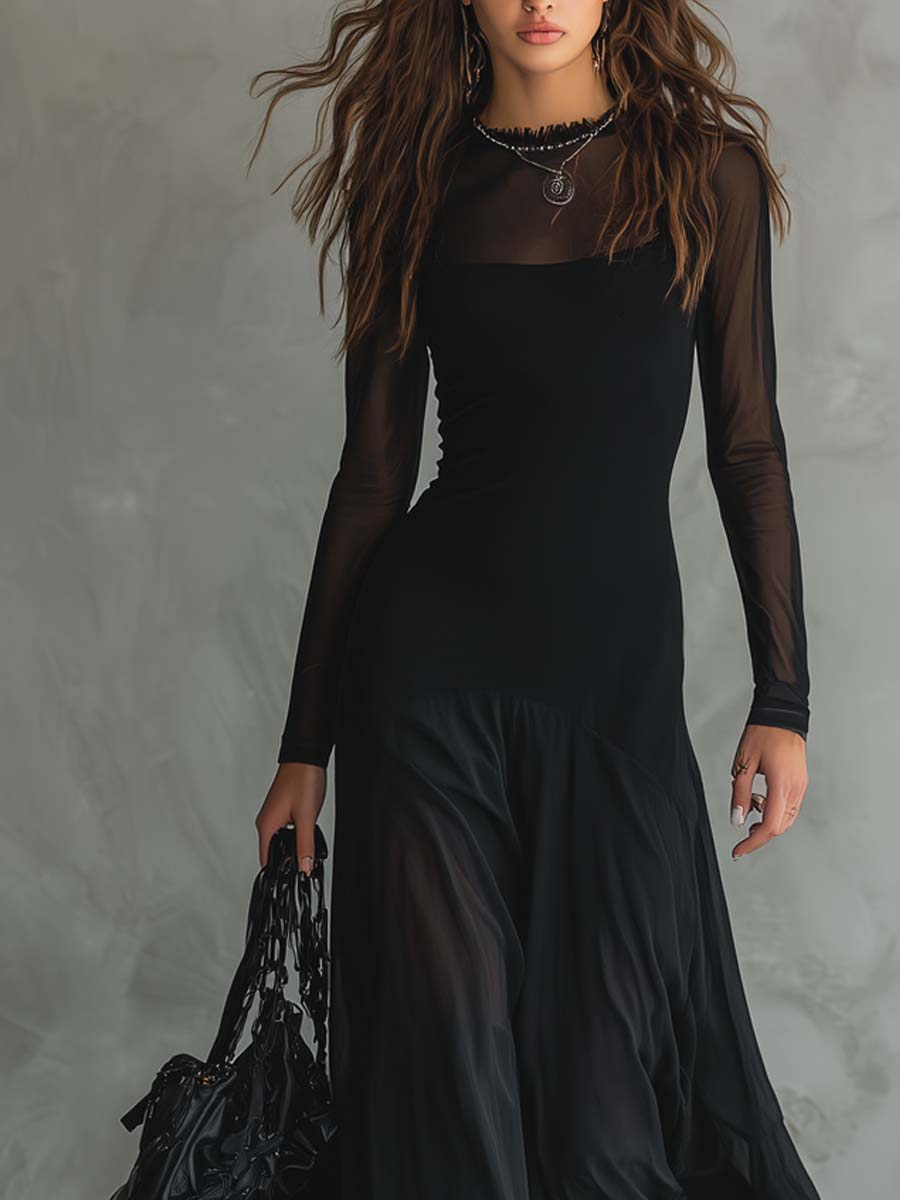 Garance · Robe longue rétro à manches transparentes