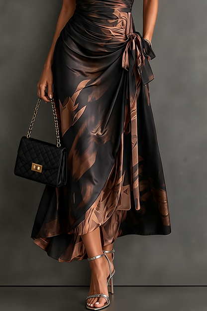 Céline | Robe midi asymétrique à imprimé abstrait