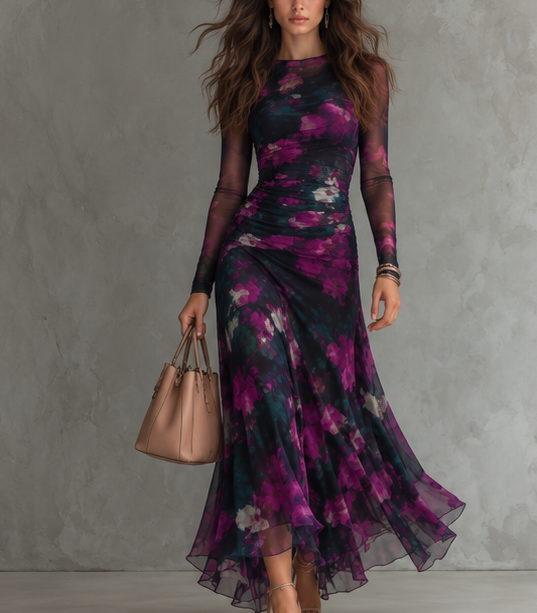 Maylis | Robe longue en tulle imprimé