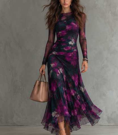 Maylis | Robe longue en tulle imprimé