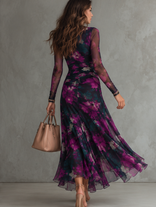 Maylis | Robe longue en tulle imprimé