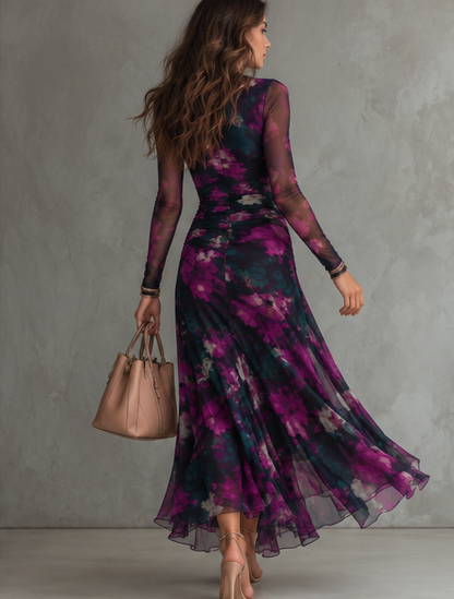 Maylis | Robe longue en tulle imprimé