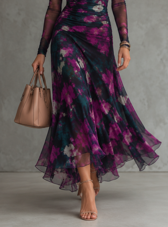 Maylis | Robe longue en tulle imprimé