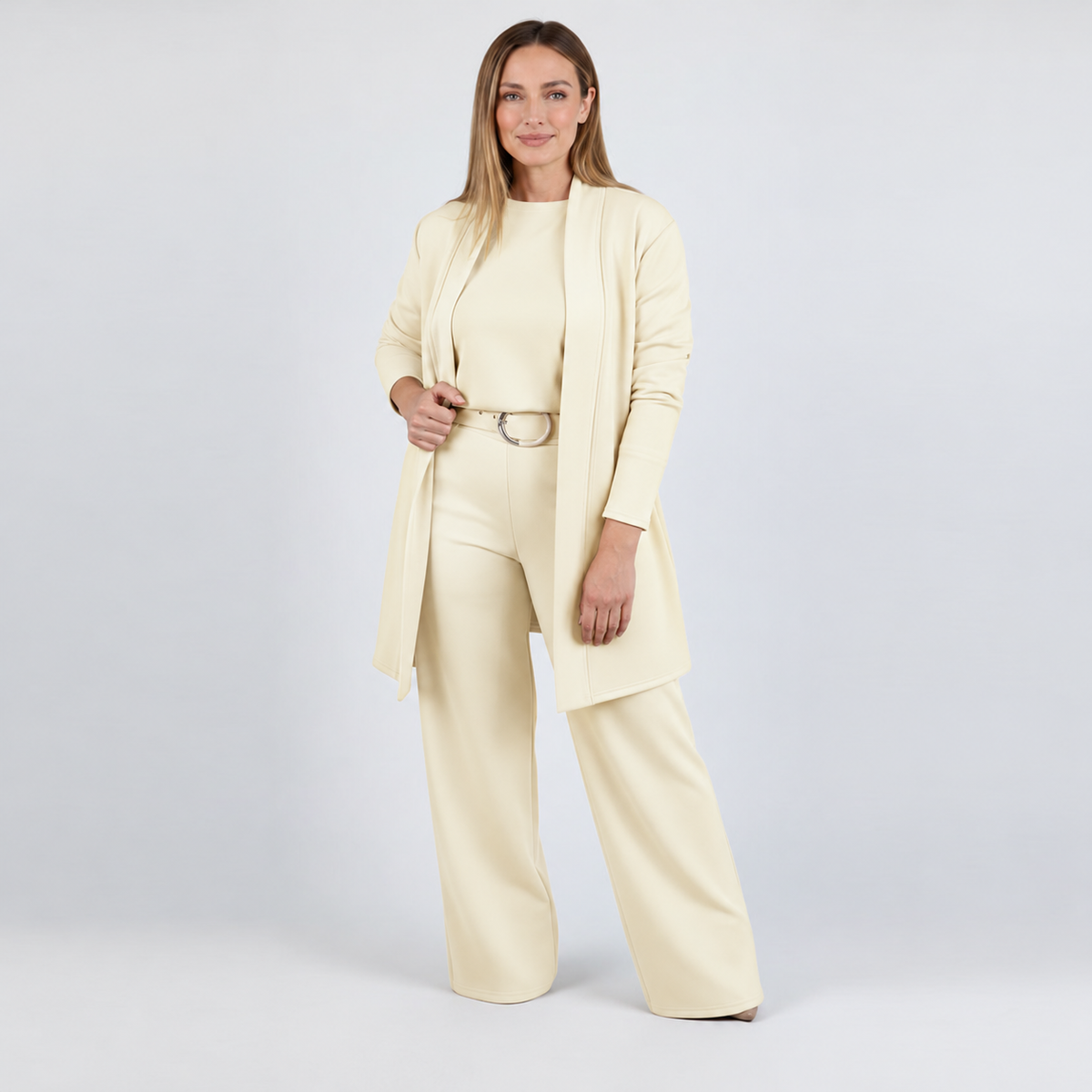 Iris |  Élégant ensemble 3 pièces composé d'un long cardigan, d'un haut et d'un pantalon