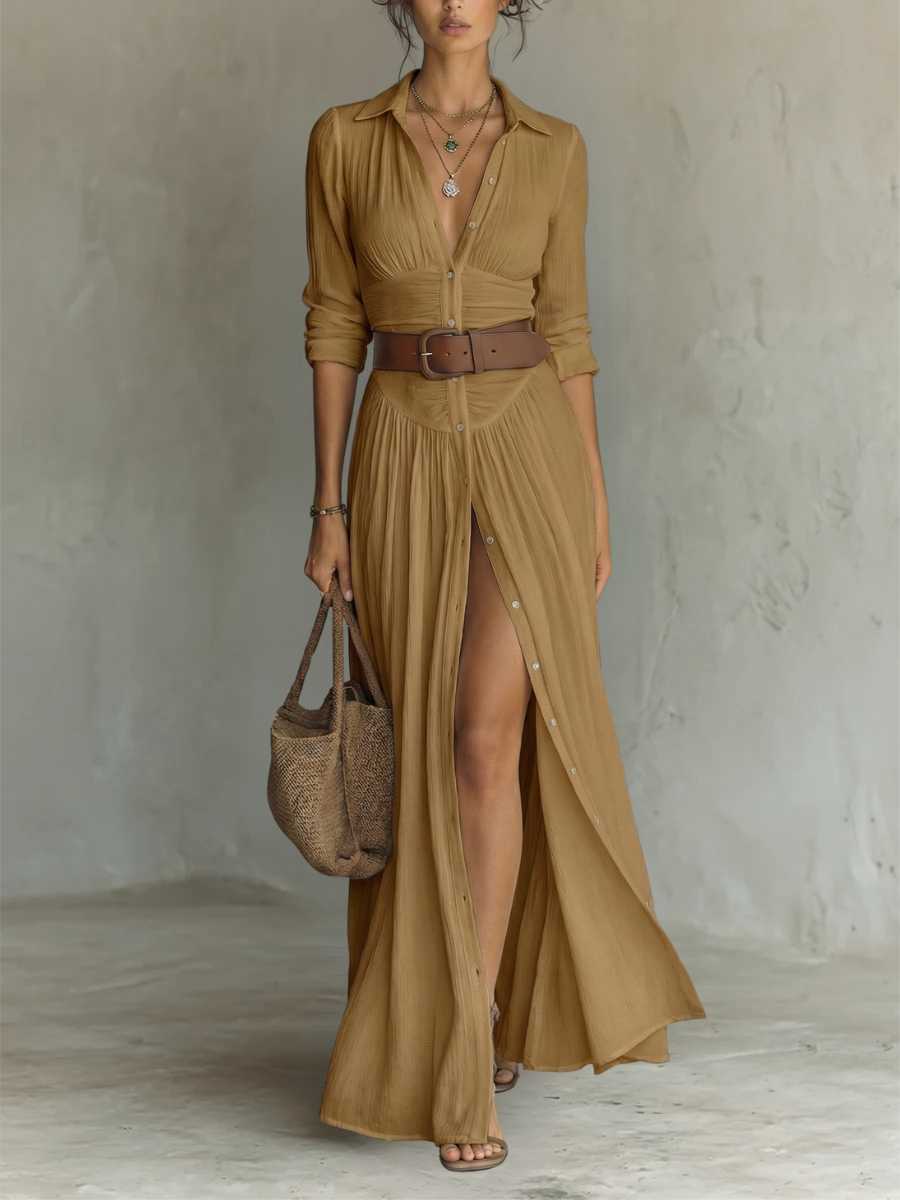 Rosine | ROBE-CHEMISE LONGUE PLISSÉE