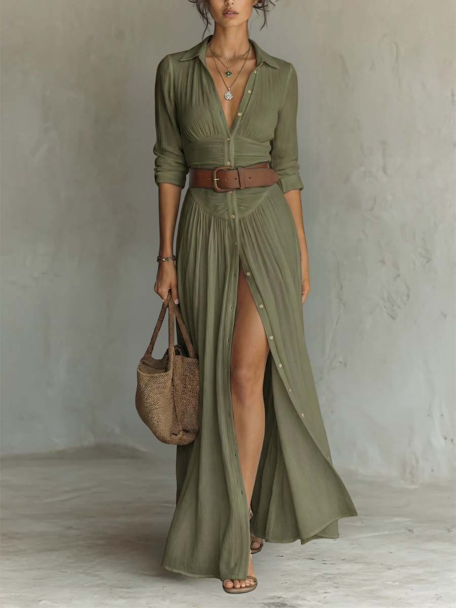 Rosine | ROBE-CHEMISE LONGUE PLISSÉE