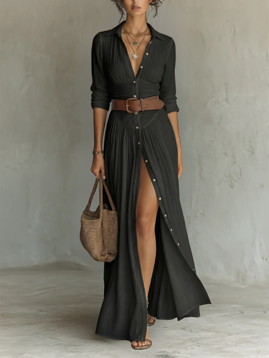 Rosine | ROBE-CHEMISE LONGUE PLISSÉE