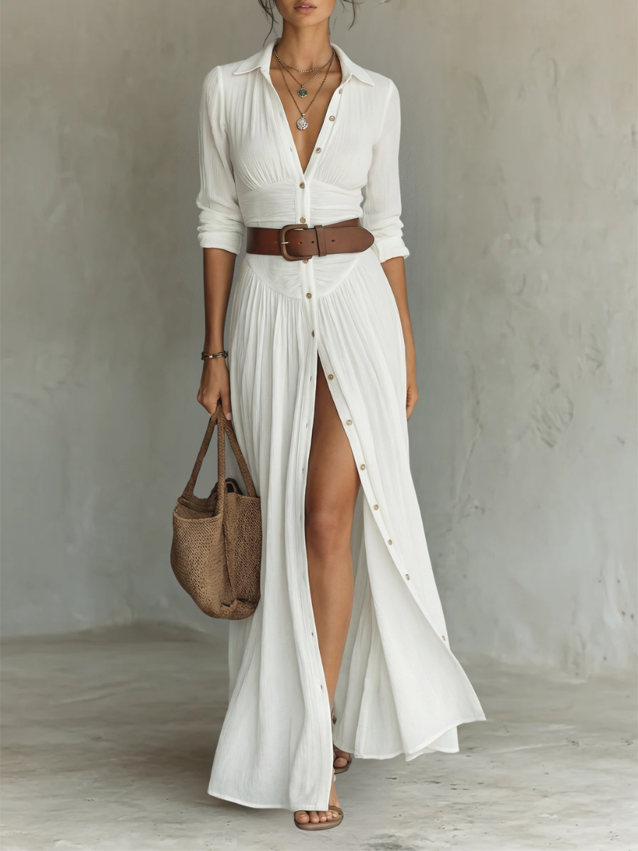 Rosine | ROBE-CHEMISE LONGUE PLISSÉE